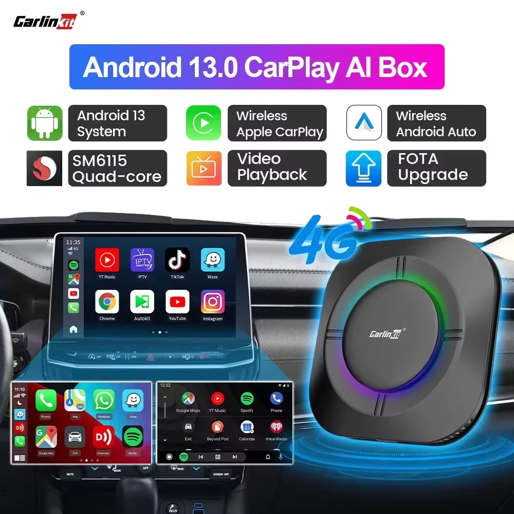 2026 NEW CarPlay AI Box LED Android 13 SM6115 8-Core CPU 5G WiFi BT GPS For Netflix Wireless Android Auto CarPlay Smart TV Box