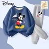Winter Baby Girl Clothes Set Kid Boy Disney Mickey Sweatshirts Pullover & Pants 2pcs Suit Children Long Sleeve Plush Warm Suit 4