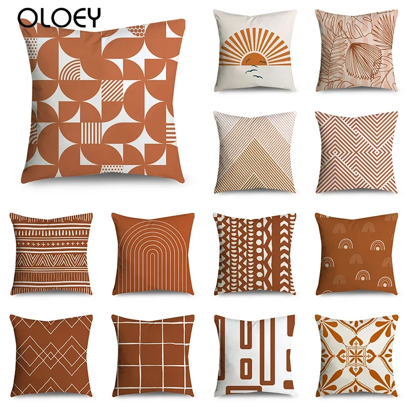 

Orange pattern Decorative Cushion Cover Floral Pillow Case For Car Sofa Decor Pillowcase Home Pillows 45 x 45cm