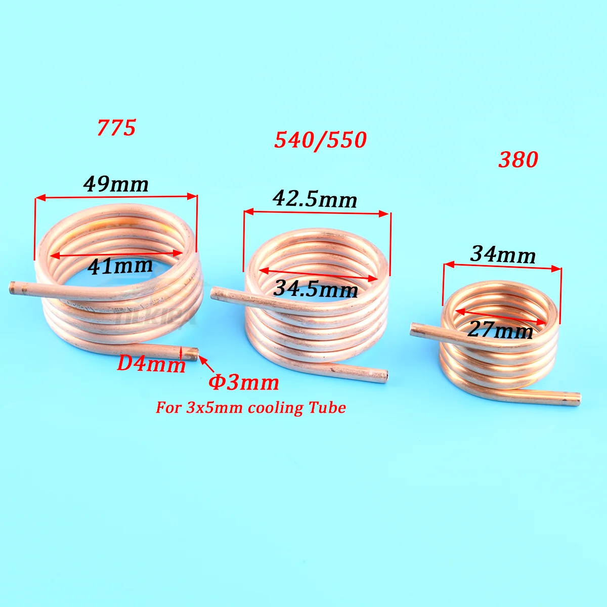 Anneau de refroidissement par eau en cuivre pour moteur à balais RC 380 540 550 775 montré sous différents angles.