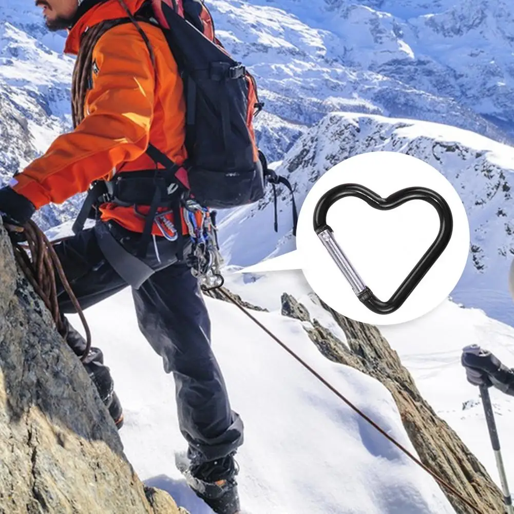 Climbing Carabiner 10Pcs Carabiner Clips Heart-shaped Hooks Compact Quick Link Snap Hook Clips Strong Load-bearing Key Holders Camping