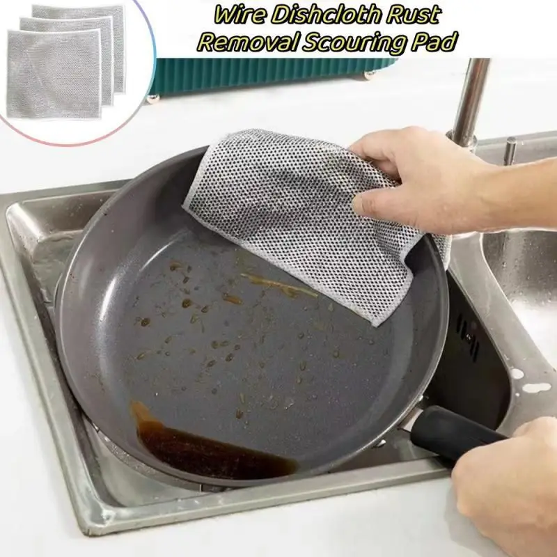 

Wire Dishcloth Rust Removal Scouring Pad Kitchen Magic Cleaning Cloth Reusable Non Stick Oil Pans Stove Rust Removal Clean Tools