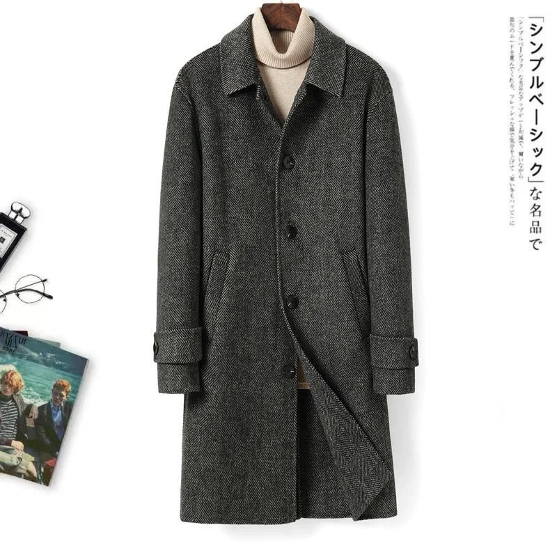 

Новое двустороннее шерстяное пальто для мужчин, высококачественное повседневное модное красивое пальто средней длины в Корейском стиле, 2023