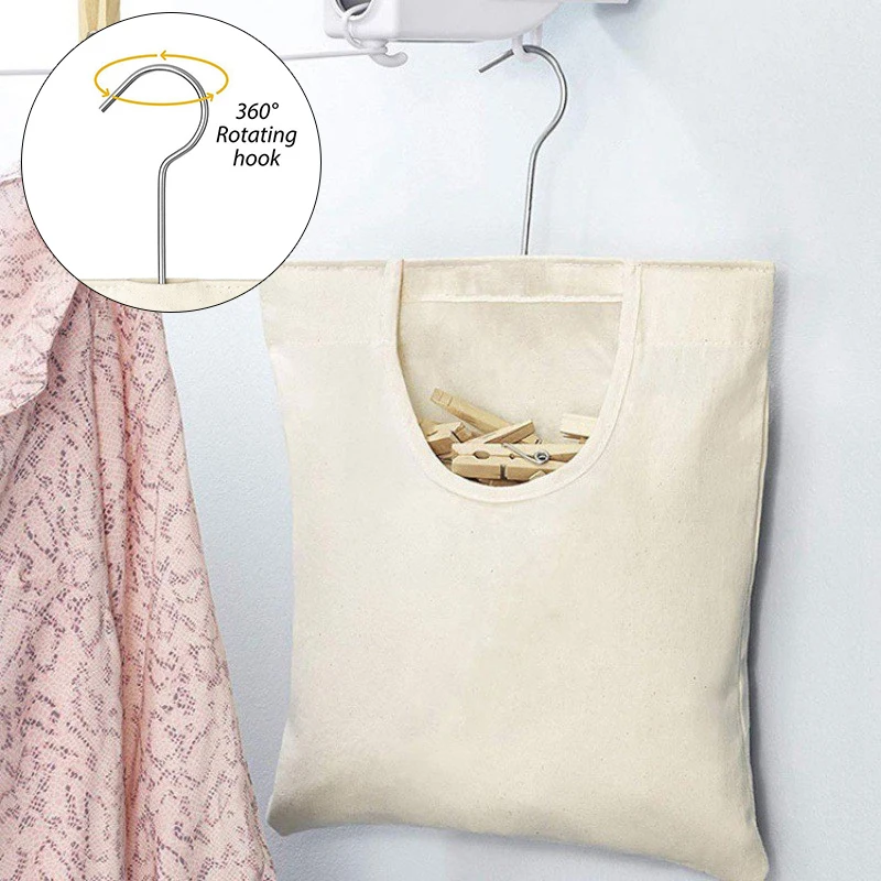 

Clothespin Hanging Bag Large Opening Storage Bag With 360 Degree Rotating Hook For Bathroom Balcony Space Saving Home Portable