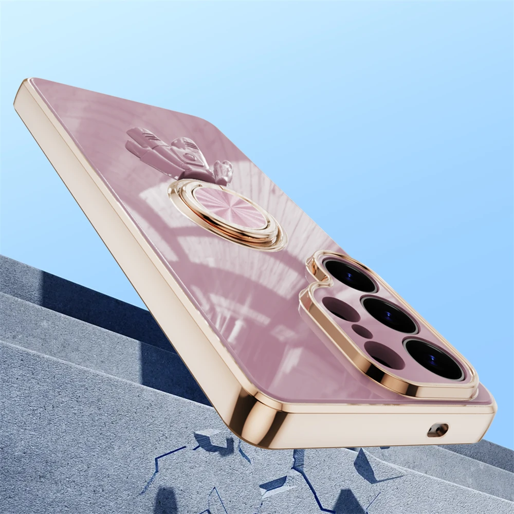 Electroplated 6D Astronaut Phone Case with Magnetic Ring Holder and Shockproof Design