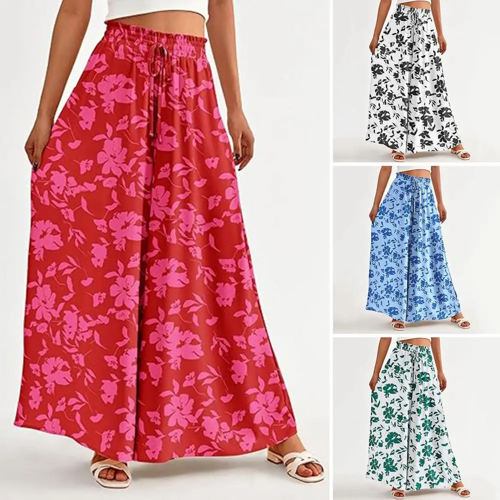 

Fashionable Floor-length Trousers Stylish Women's Wide Leg Palazzo Pants with Pockets for Casual Lounge Beach Wear for Leisure