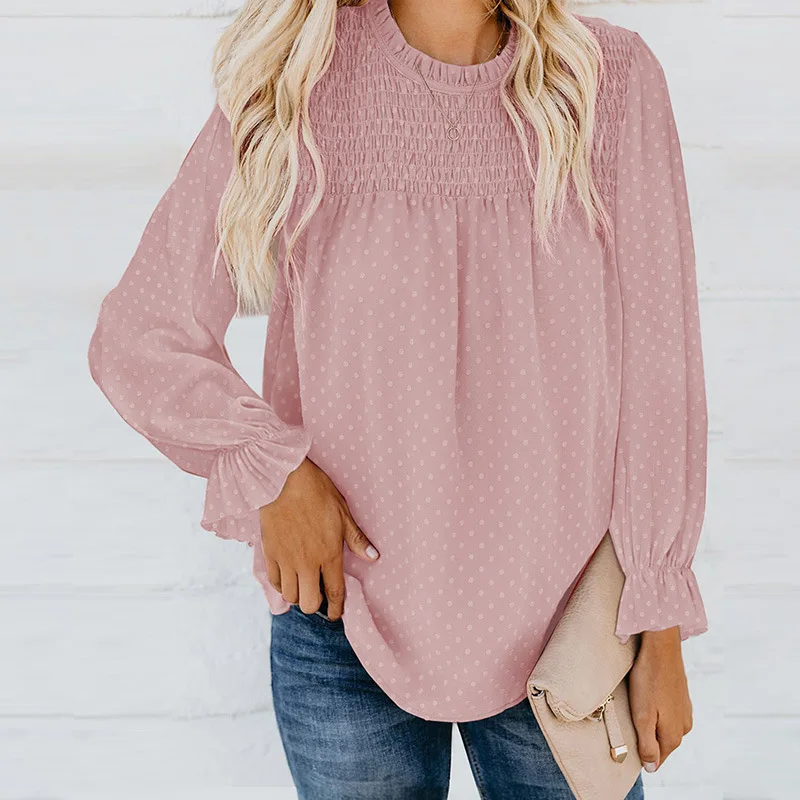 

Vintage Blouse Women Solid Color Casual Loose Long Lantern Sleeve O-neck Shirt Vintage Streetwear 2XL Clothing