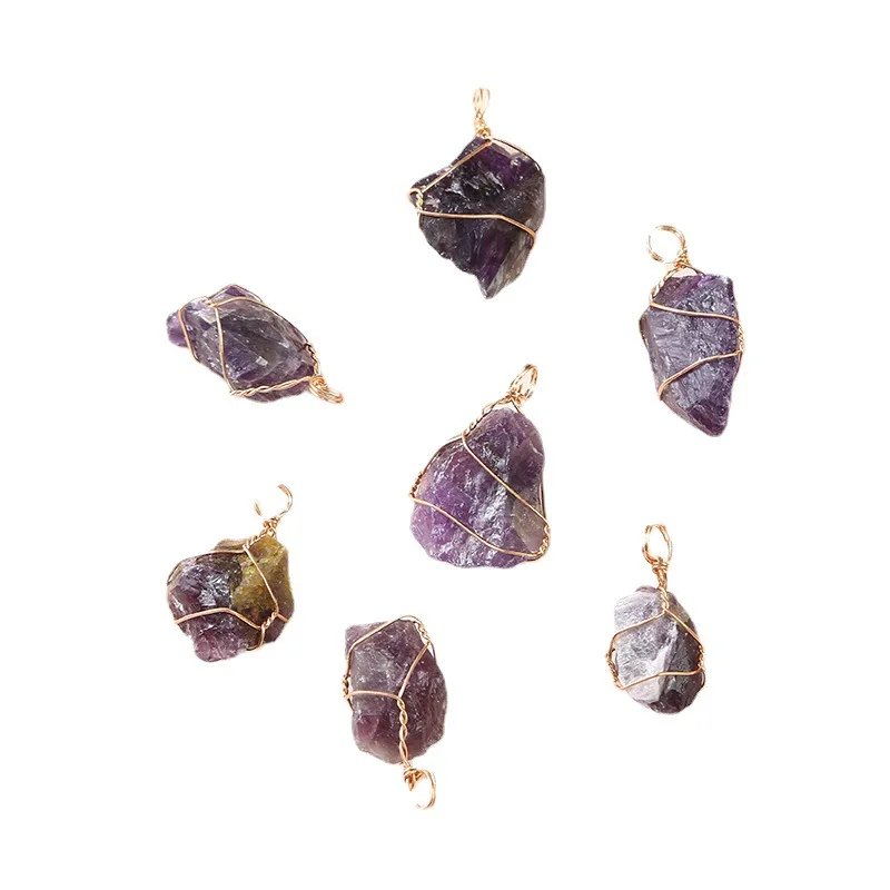 20pcs Natural Raw Stone Wire Wrap Pendants Irregular Amethyst Charms for Diy Earrings Necklace Jewelry Making