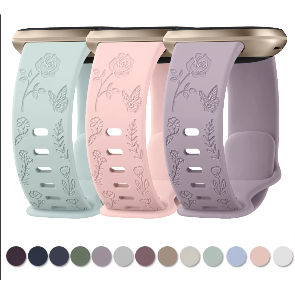 Floral Engraved Soft Silicone Watch Band Accessory