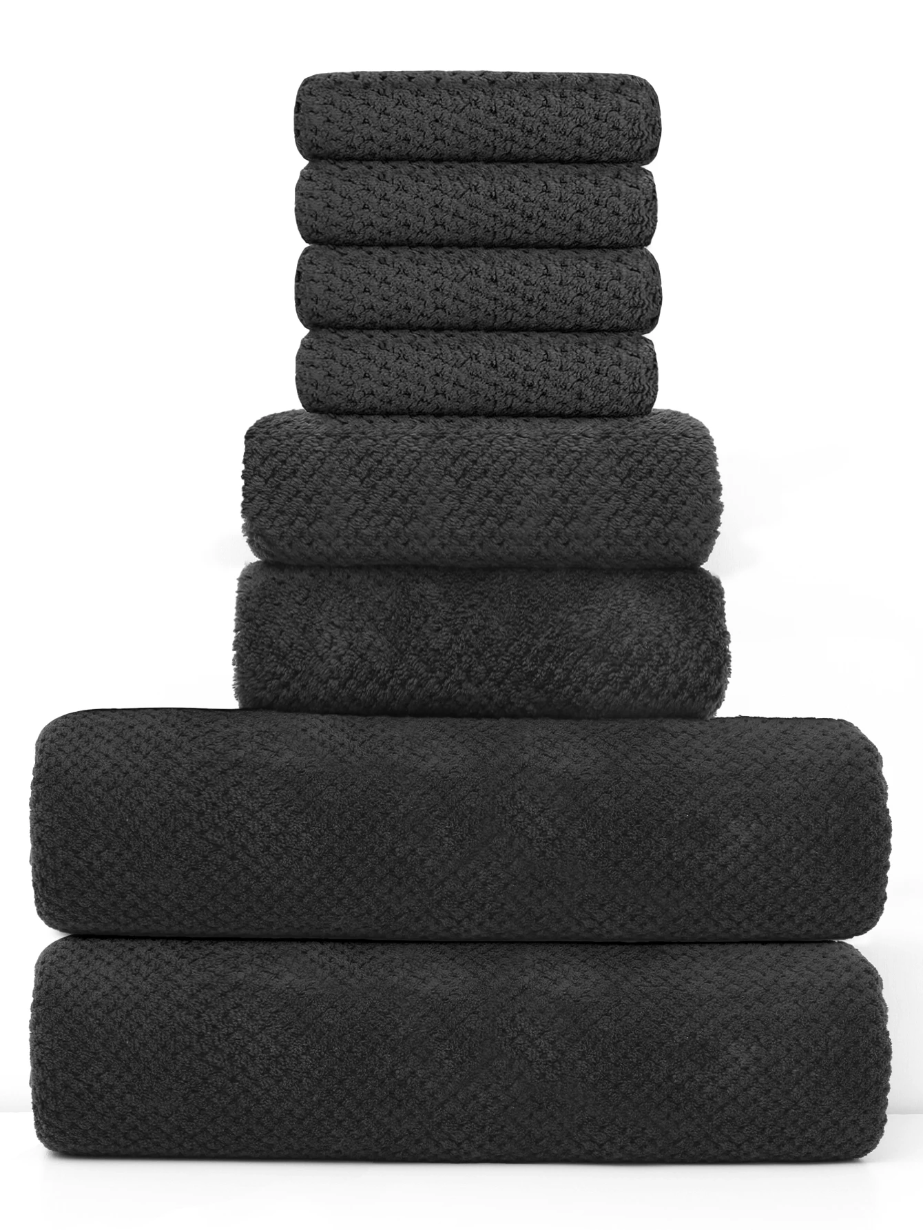 8-piece set [4 square towels + 2 towels + 2 bath towels] pure black coral velvet combination set, soft and comfortable, quick and easy to dry, can be used for hotels, beauty salons and other places