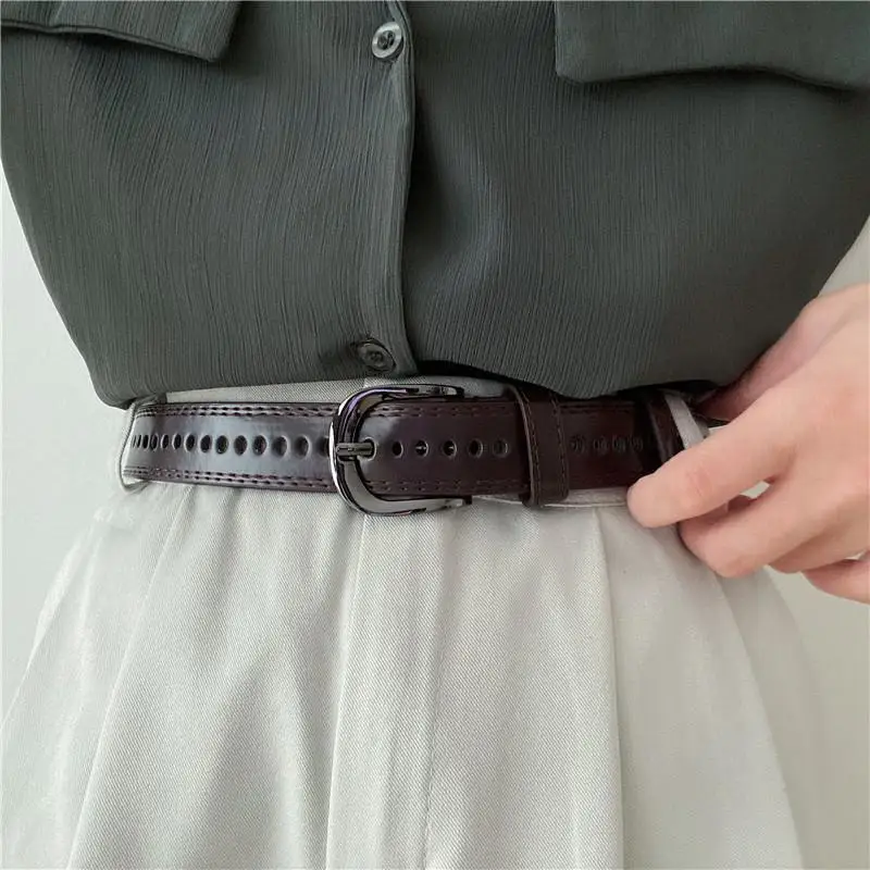 남녀공용 PU 가죽 벨트, 빈티지 핀 버클, 청바지 허리 벨트, 레트로 블랙 스트랩, 프리 사이즈, 럭셔리 브랜드