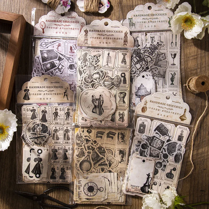 60 pcs Vintage Stickers+material paper Decorative Diary Scrapbooking handmade Planner Diy Junk Journal Supplies Set stickers scrapbooking supplies
