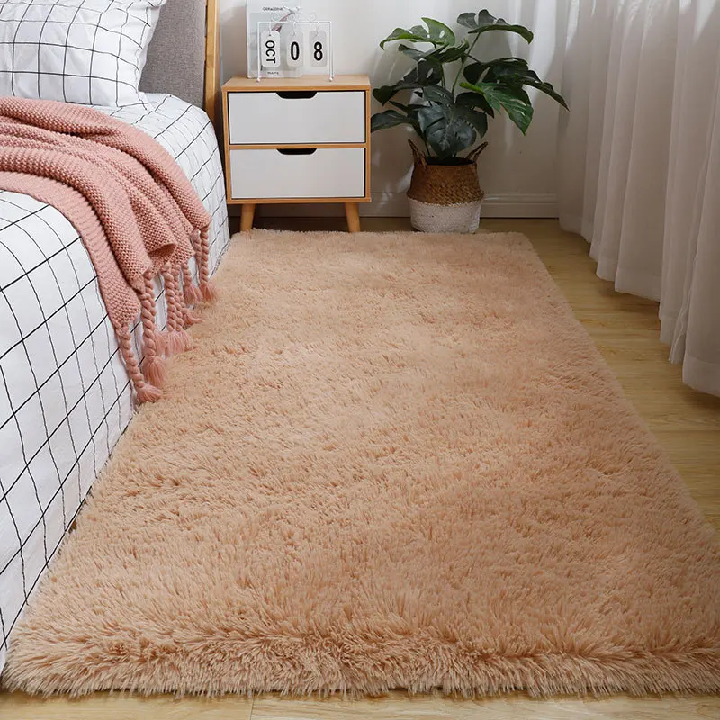 

Living Room carpet home room bedroom bedside tie-dyed silk wool simple spread pure color silk wool floor mat white