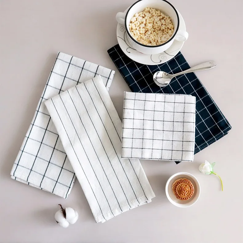 1Pc 40x60cm Plaid Striped Tea Towel Cotton Dinner Placemat Kitchen Dish Cloth Absorbent Table Napkin 2
