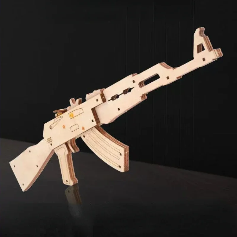 DIY AK47 Sand Eagle Rubber Band Guns Toys Wooden Mechanical Shooting Models Kits Assembly Build Block for Children Gifts