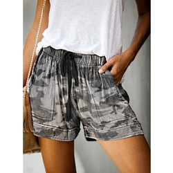 Women Casual High Waist Lace Up Straight Shorts Summer Fashion Y2K Print Beach Short Pants Loose Pocket Pantalones Ropa De Mujer