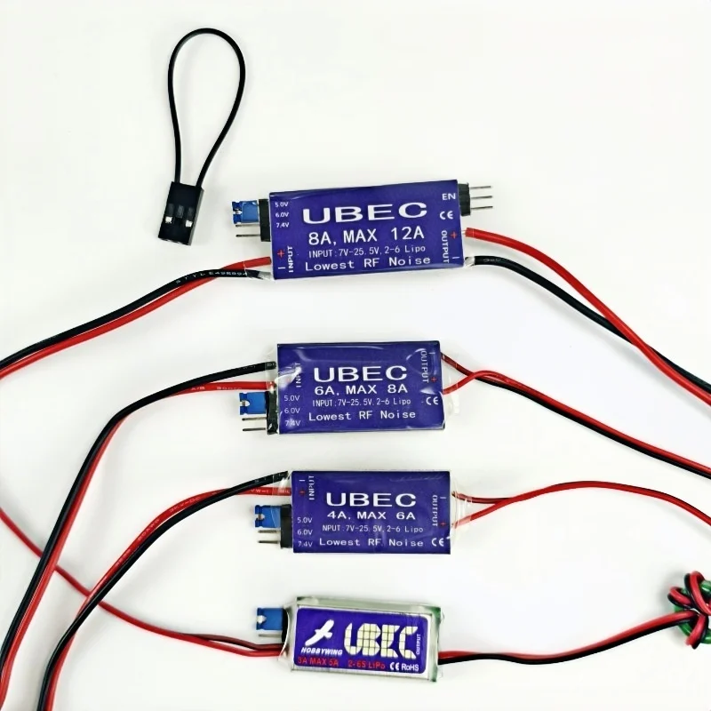 UBEC 3A 4A 6A 8A BEC pour RC Drone Avion Hélicoptère - Anti-interférence, montrant les câbles d'entrée et sortie.