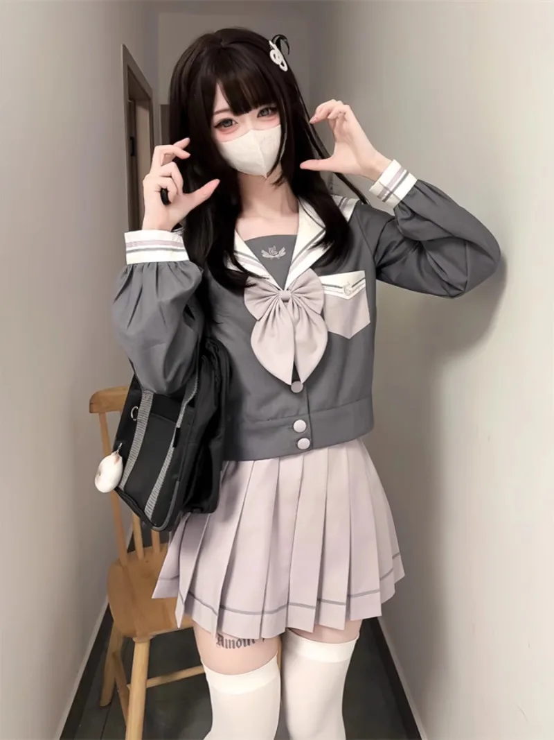 Japanese Lolita Purple JK Uniform Girl Preppy Style Sexy Sailor Set Long Sleeves Short Skirt Contrasting Colors Versatile Suit