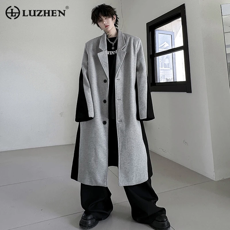 

LUZHEN Fashion Men Woolen Coat Autumn Winter Shoulder Pad Mid Length Over Knee Overcoat Thickened Loose Wool Windbreaker 8d0ffa