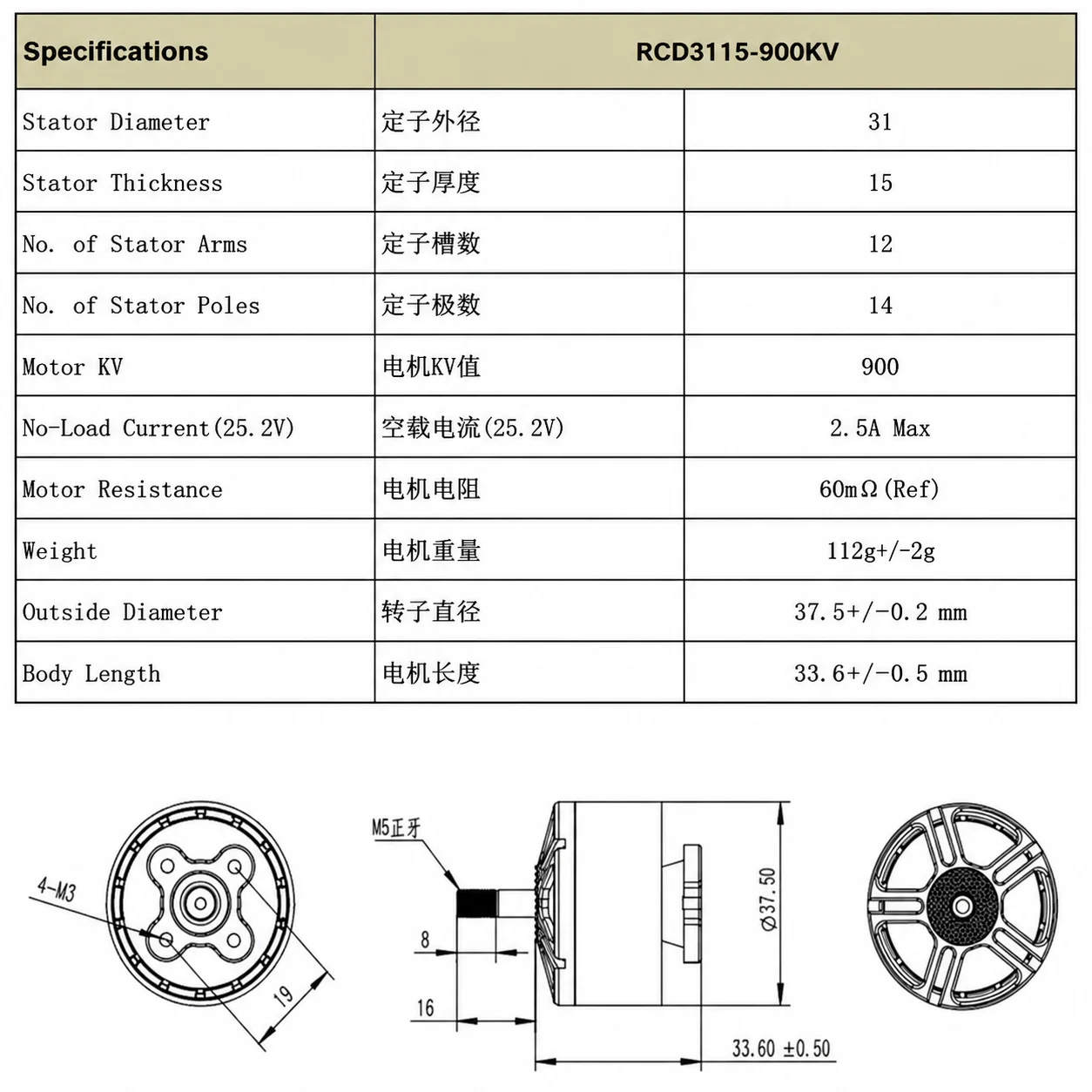 รูปสินค้า มอเตอร์ไร้แปรงถ่าน 900KV สำหรับโดรนและเครื่องบินบังคับ