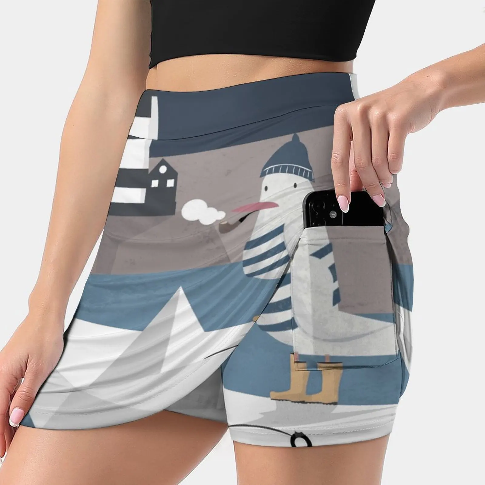 

Fisher Seagull Korean Fashion Skirt Summer Skirts For Women Light Proof Trouser Skirt Fisher Seagull Sea Navy Animal Anchor