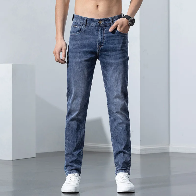 

2023 New Men's Stretch Skinny Jeans Spring Fashion Cotton Trousers Casual Denim Slim Pants Korean Streetwear Pants Male Trousers