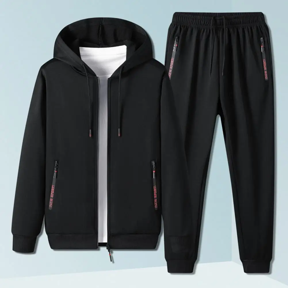 Sports Suit Versatile Sportswear Set Hooded Cardigan Jacket Elastic Waist Pants with Ankle-banded Pockets for Jogging Exercise men sports outfit men s autumn winter sport outfit stand collar jacket with pockets elastic waistband pants set stylish