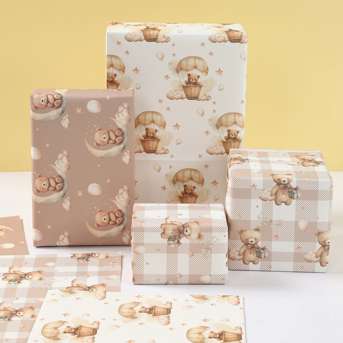 3/6Pcs Cartoon Bear Paper Wrapping Gift Wrapping Paper Birthday Party Decor Kids Boy Supplies Baby Shower Gender Reveal Decor