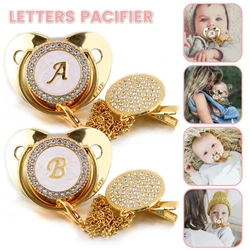 26 nome letra inicial do bebê chupeta e chupeta clipes bpa livre silicone infantil mamilo ouro bling newborn manequim chupeta