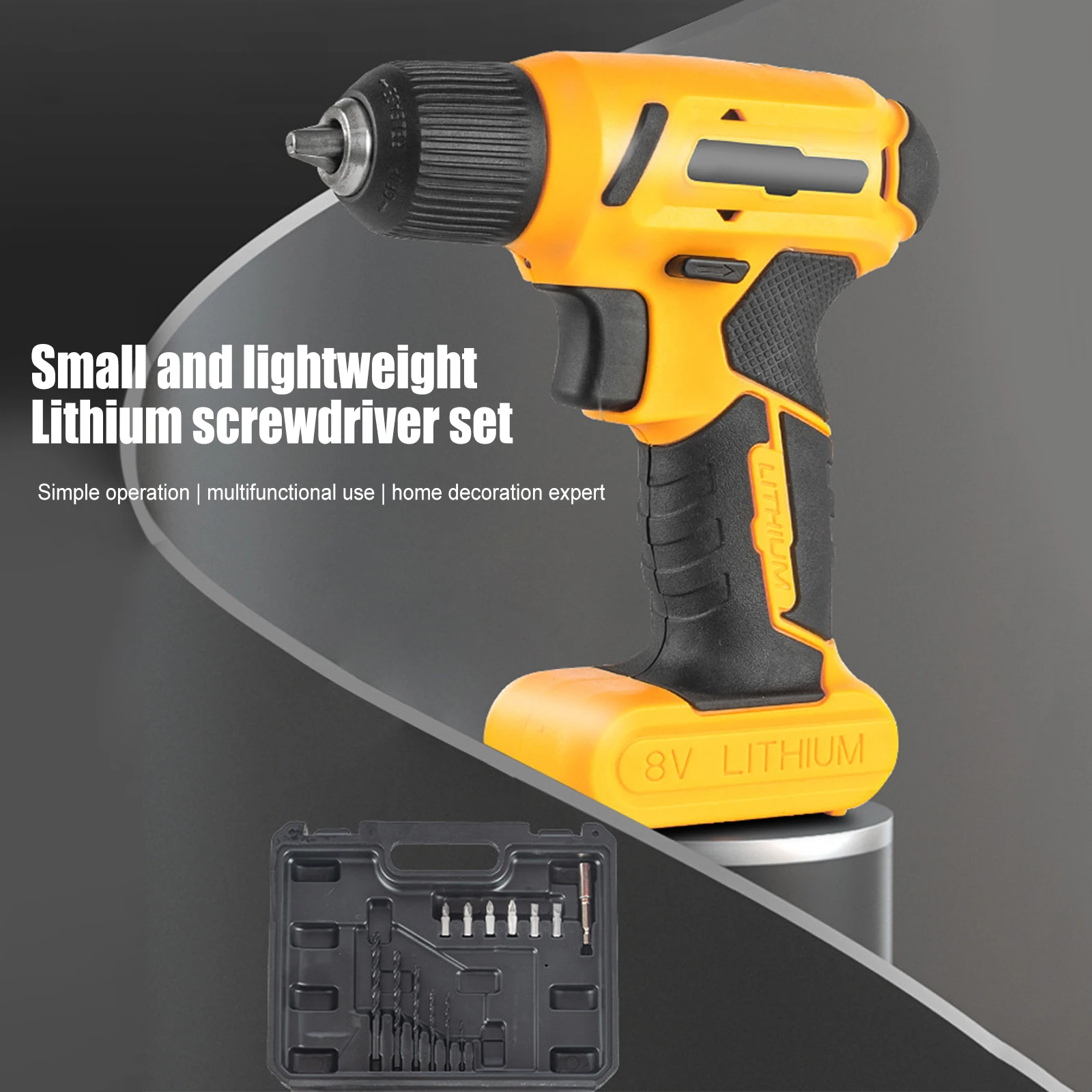 

Multifunctional Household Electric Screwdriver Set 8V Mini Cordless Lithium Battery Rechargeable Drill Set