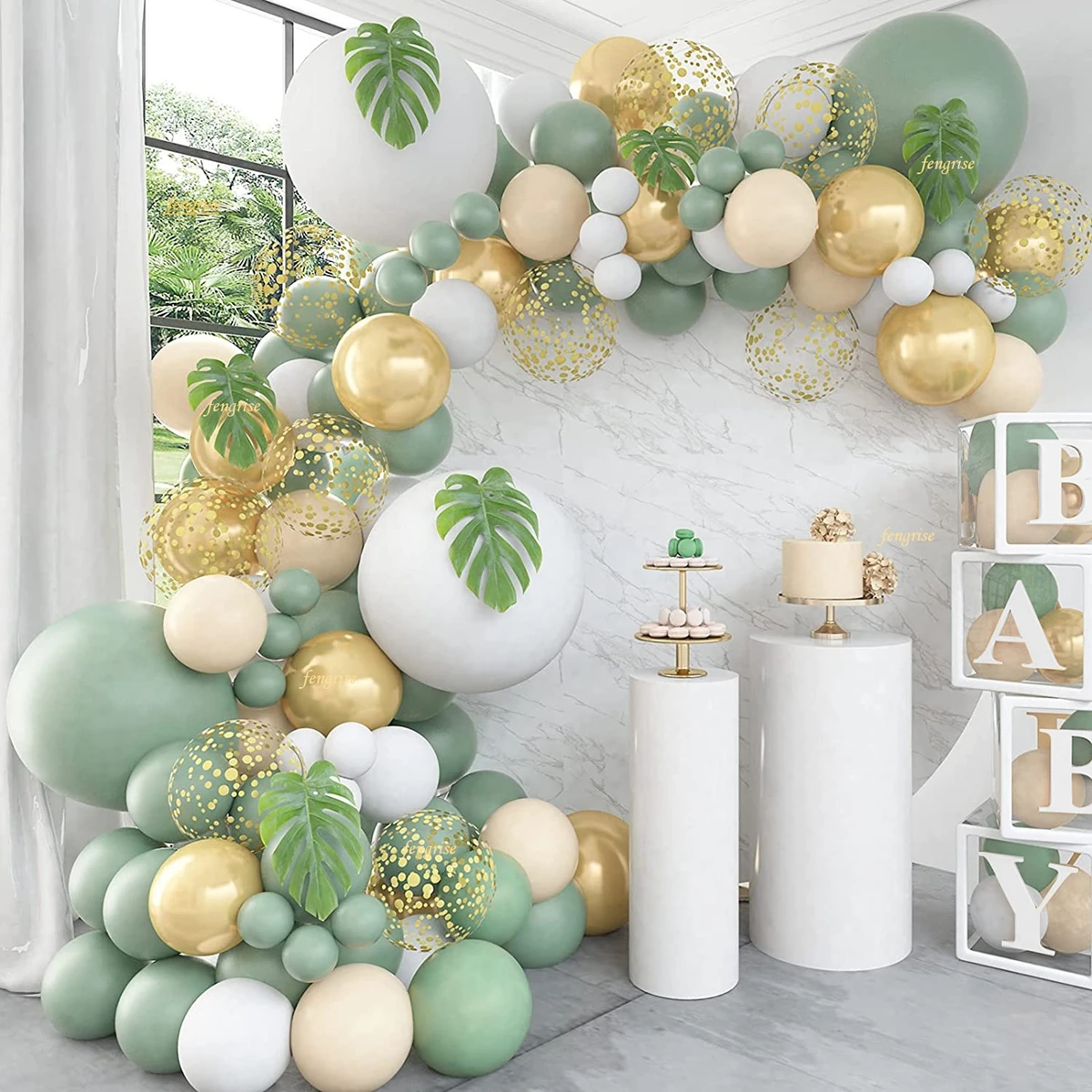 Red Green & Gold Balloon Garland Kit - For Baby Showers, Birthdays, Christmas Parties