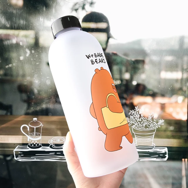 Water Bottles Cute Panda Bear Cup 1000ml With Straw Transparent Cartoon Water Bottle Drinkware Frosted Leak-proof Protein Shaker 5