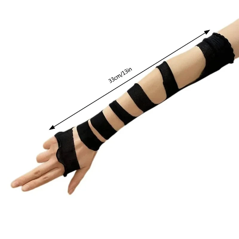 Women Arm Sleeves Fingerless Gloves Retro Bandages Korean Y2K