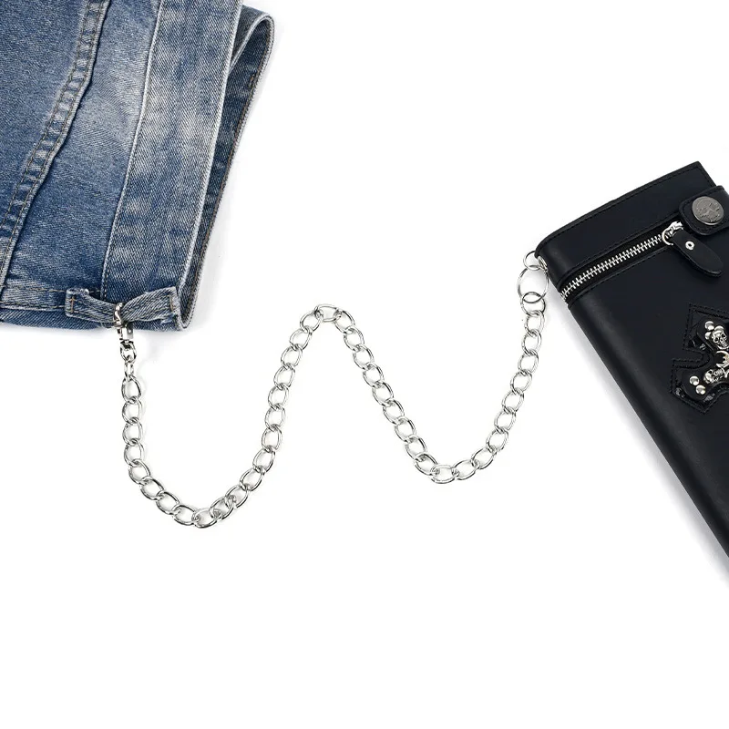 New Fashion Skull Men's Wallet Retro Cross Anti Theft Chain Rivet Wallet Large Capacity Genuine Leather Zero Wallet