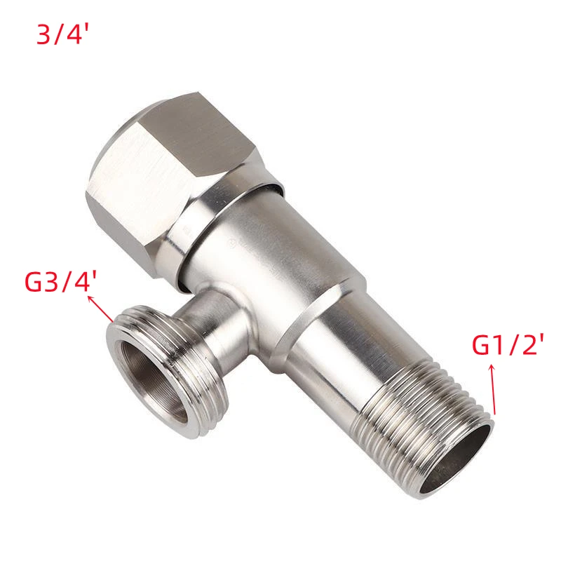 

1PC 304 Stainless Steel Angle Valve G3/8' G3/4' Thread Triangle Valve Hot / Cold Water Valve Bathroom Toilet Basin Water Heater