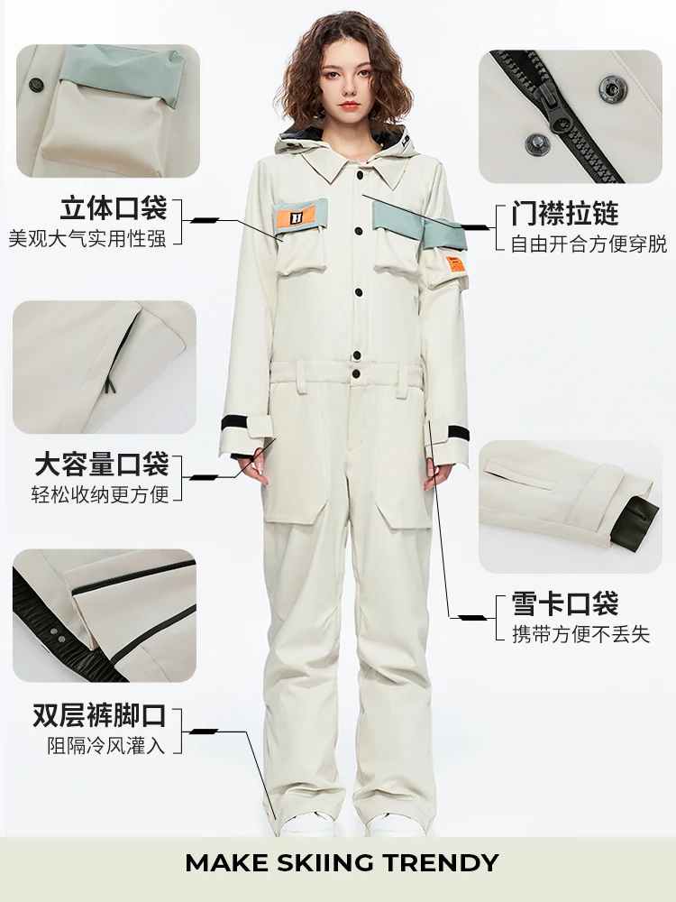 new professional one-piece ski suit for waterproof thickened warm loose single and double board set snowboard clothes