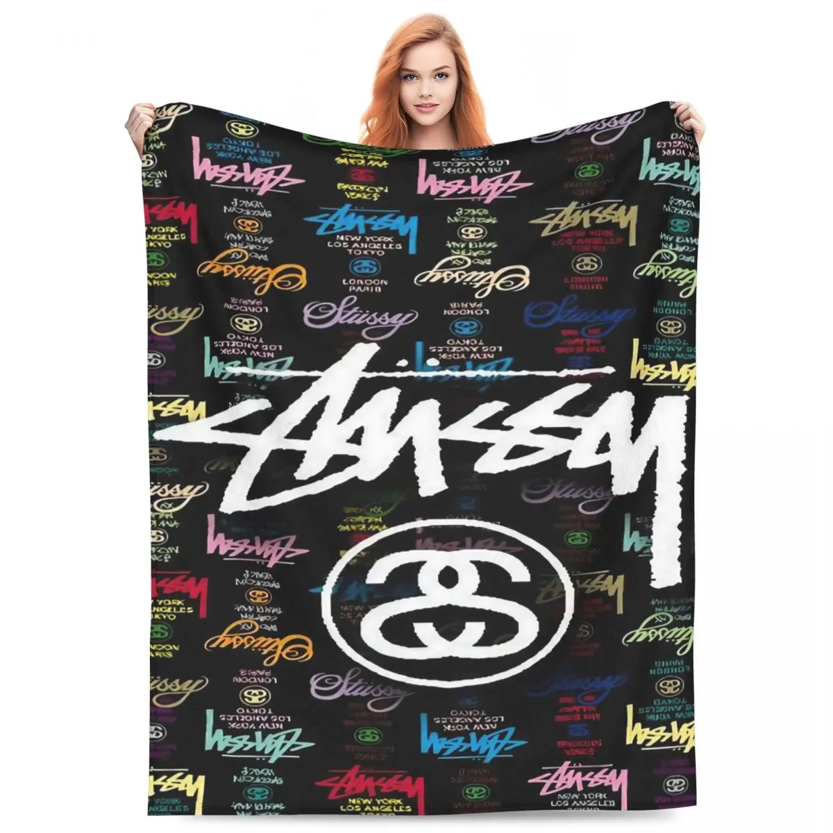 S-Stussy Logo Coperte Decorazione Di Flanella Coperta Leggera Portatile Per Biancheria Da Letto Trapunta Sottile In Peluche All'Aperto