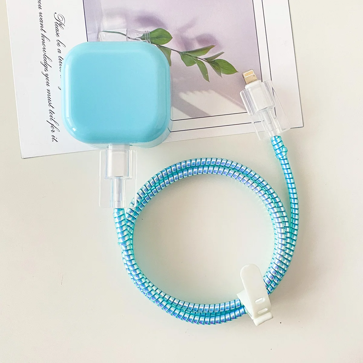 Vibrant Macaron Tone Cable Protector Set for USB Charger and Cord Management