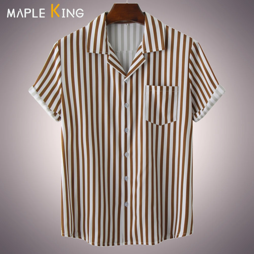 

Striped Shirt Men Clothing Streetwear Summer 2023 Men Casual Ice Silk Blusa Masculinos Hawaiian Beach Shirts Loose Camiseta Tops