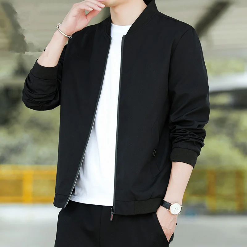 Spring and Autumn Men's Round Neck Solid Color Zipper Pocket Epaulet Long Sleeve Cardigan Jacket Coat Fashion Casual Formal Tops