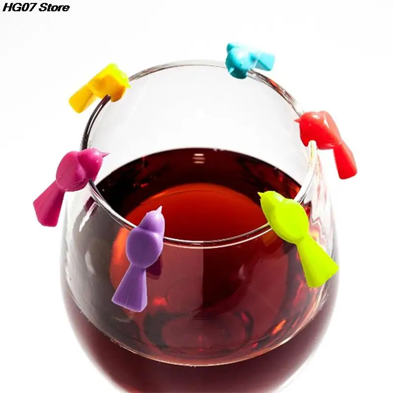 Multicolor Silicone Bird Shape Wine Glass Markers Drinking Cup Identifier Sign Mark Food Grade Party Supplies Drink Charms 6PCS