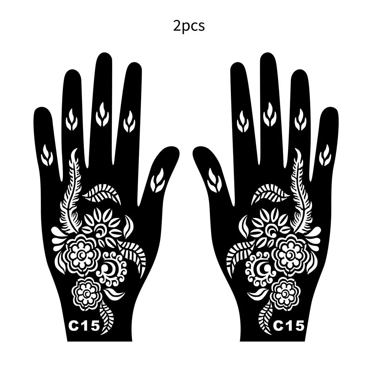 2pcs/set Reusable Henna Tattoo Stencils Flower Tattoo Template Women Hand Fingers Henna Stencil Festival Body Painting