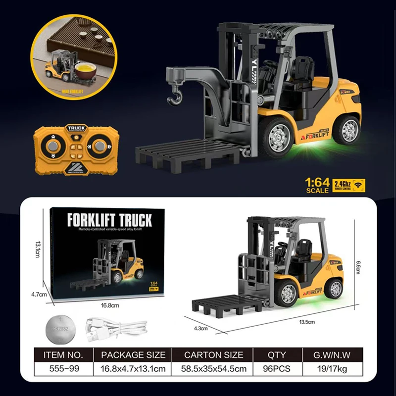 Children's Mini Forklift Toy with Sound & Light - Adjustable Metal Shell Desktop Vehicle