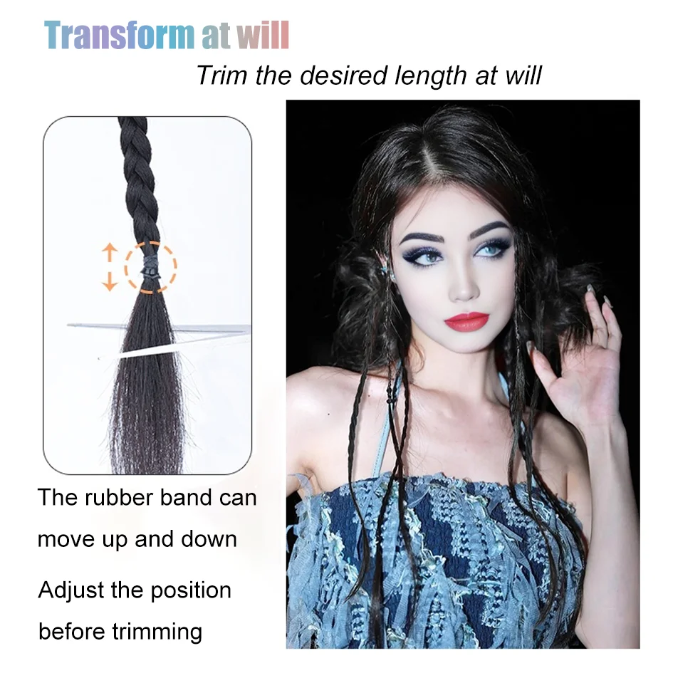 Synthetic 50cm 2-piece/set Y2K bow ponytail, wig braid, Halloween bow hair accessory, Christmas outfit set, loli double ponytail