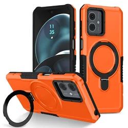 Military Grade Shockproof Armor Case with Stand Holder – Durable Protective Cover for Moto E14 (Orange)