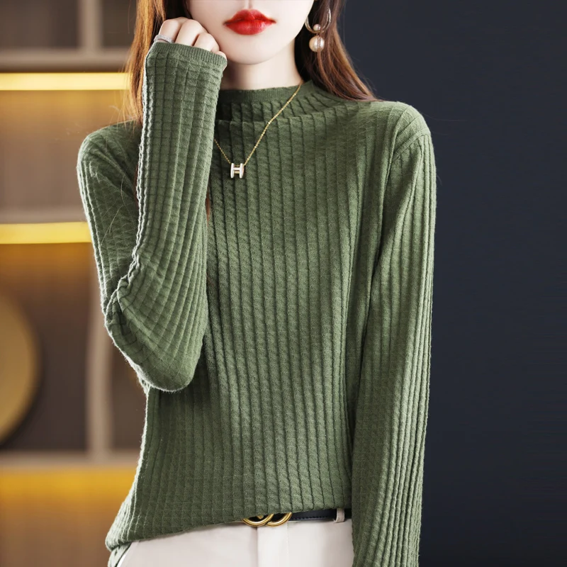 

New Half-Turtleneck Bottoming Shirt Women's Autumn And Winter Fashion Slim Long-Sleeved Sweater Knitted Top