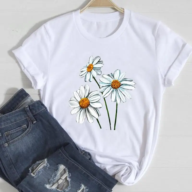Clothing Floral Women Print European and American Short-sleeved T-shirt Women Clothing Tops Oversized T Shirt