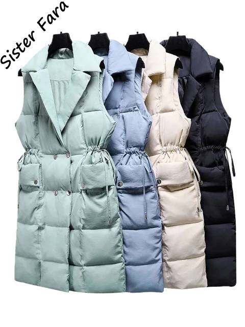 Acquista Gilet invernale da donna Cappotto imbottito tinta unita senza  maniche con cappuccio e coulisse monopetto lunghezza media vestibilità slim  tasche con cerniera Lady lungo inverno