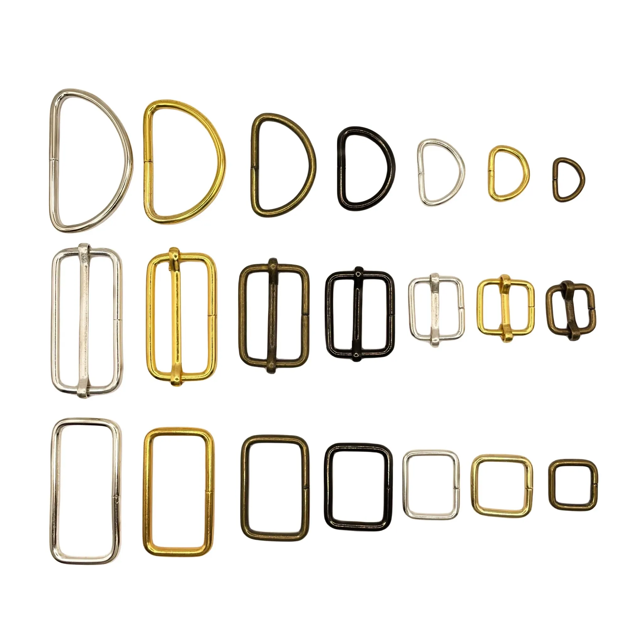 10 Pcs Wire Formed Metal D-Ring Rectangle Loops Tri-Glide Slider Adjuster Non-Welded Belt Strap Buckle