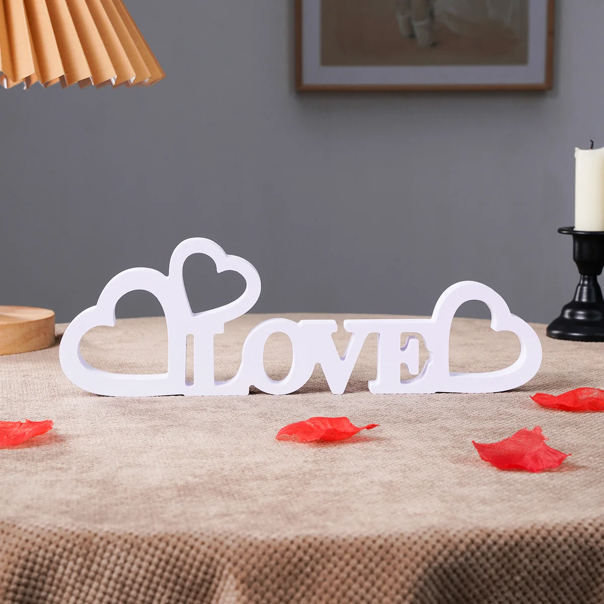 1PC, a white three-heart LOVE letter snow foam board home decoration piece, a warm and cozy indoor desktop decoration